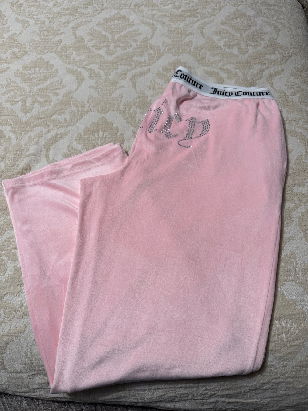 Juicy Couture Girls Pink Velour Pajama Bottoms with Rhinestone Logo - Picture 3 of 3